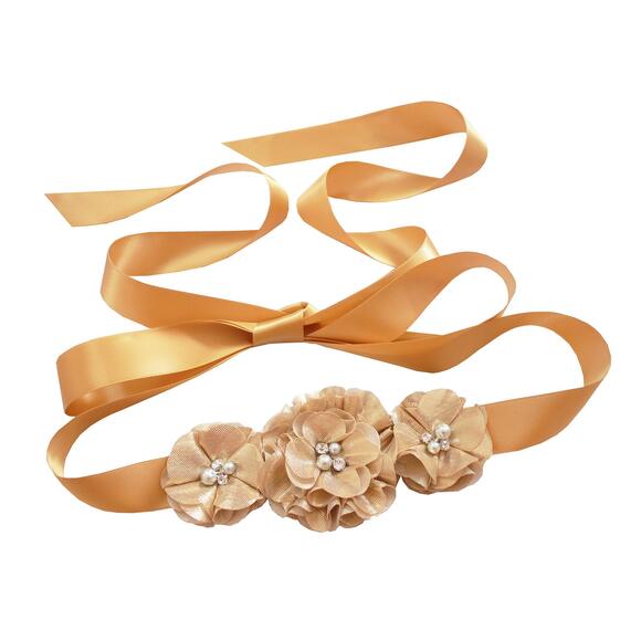 Nаnіа Accessories - Bridesmaid And Flowergirls Sashes Wedding Sash Pearls Flowers Belts (gold) 95😽
